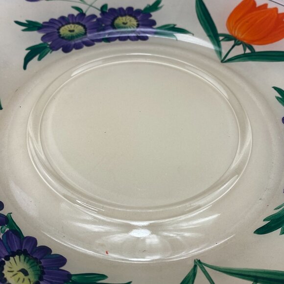 Hand Painted Glass Serving Plate Orange Purple Flowers - Picture 7 of 9
